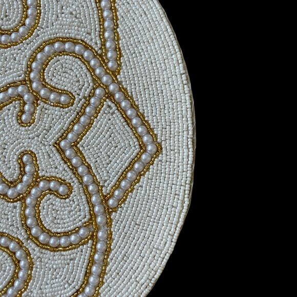 TIRAMISU Handmade Beaded 15in Round Placemat Charger Glam White & Gold NEW - Picture 6 of 16